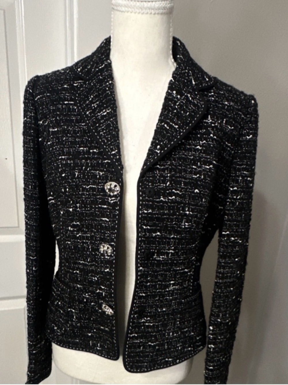 Tailored Black Tweed Blazer with White Flecking